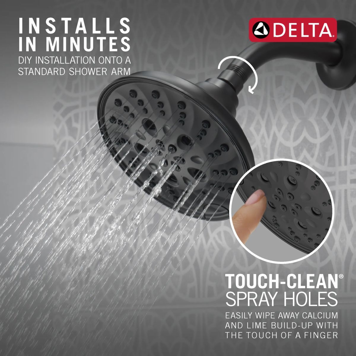 DELTA Universal Showering Components H2OKINETIC 5-Setting Traditional Raincan Shower Head — Matte Black