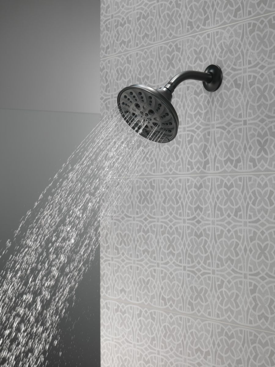 DELTA Universal Showering Components H2OKINETIC 5-Setting Traditional Raincan Shower Head — Matte Black