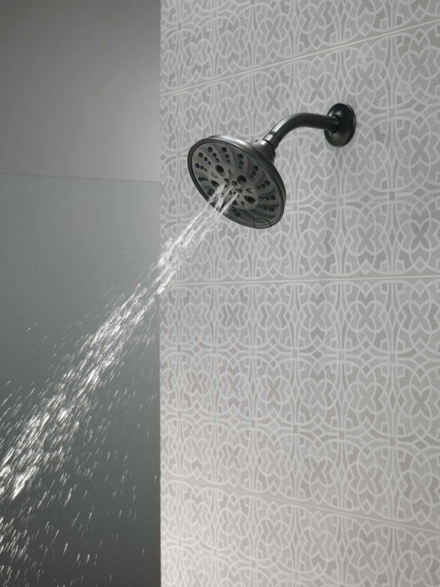 DELTA Universal Showering Components H2OKINETIC 5-Setting Traditional Raincan Shower Head — Matte Black