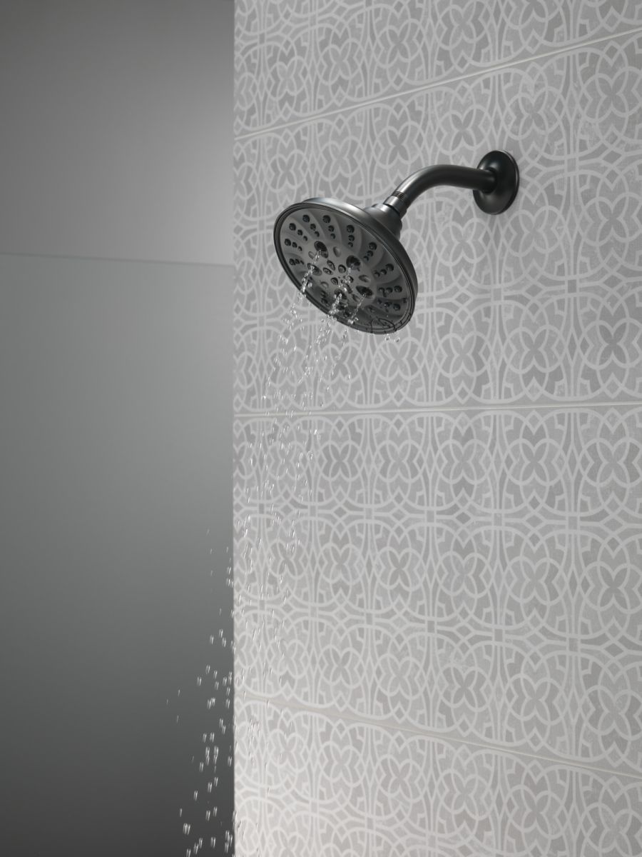 DELTA Universal Showering Components H2OKINETIC 5-Setting Traditional Raincan Shower Head — Matte Black