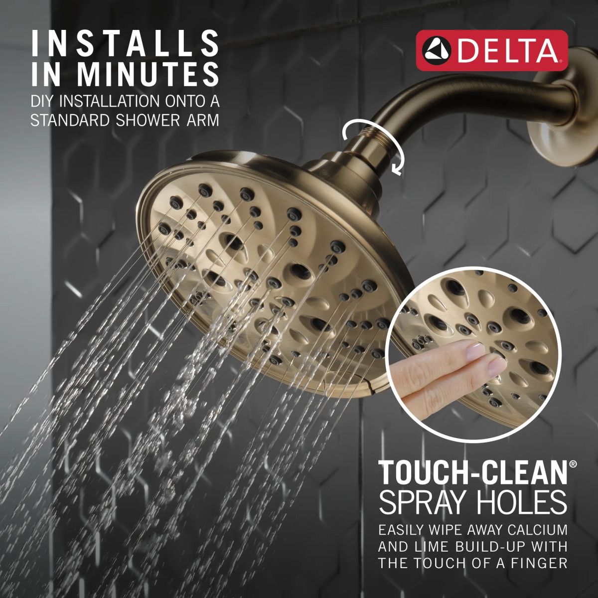 DELTA Universal Showering Components H2OKINETIC 5-Setting Traditional Raincan Shower Head — Lumicoat® Champagne Bronze