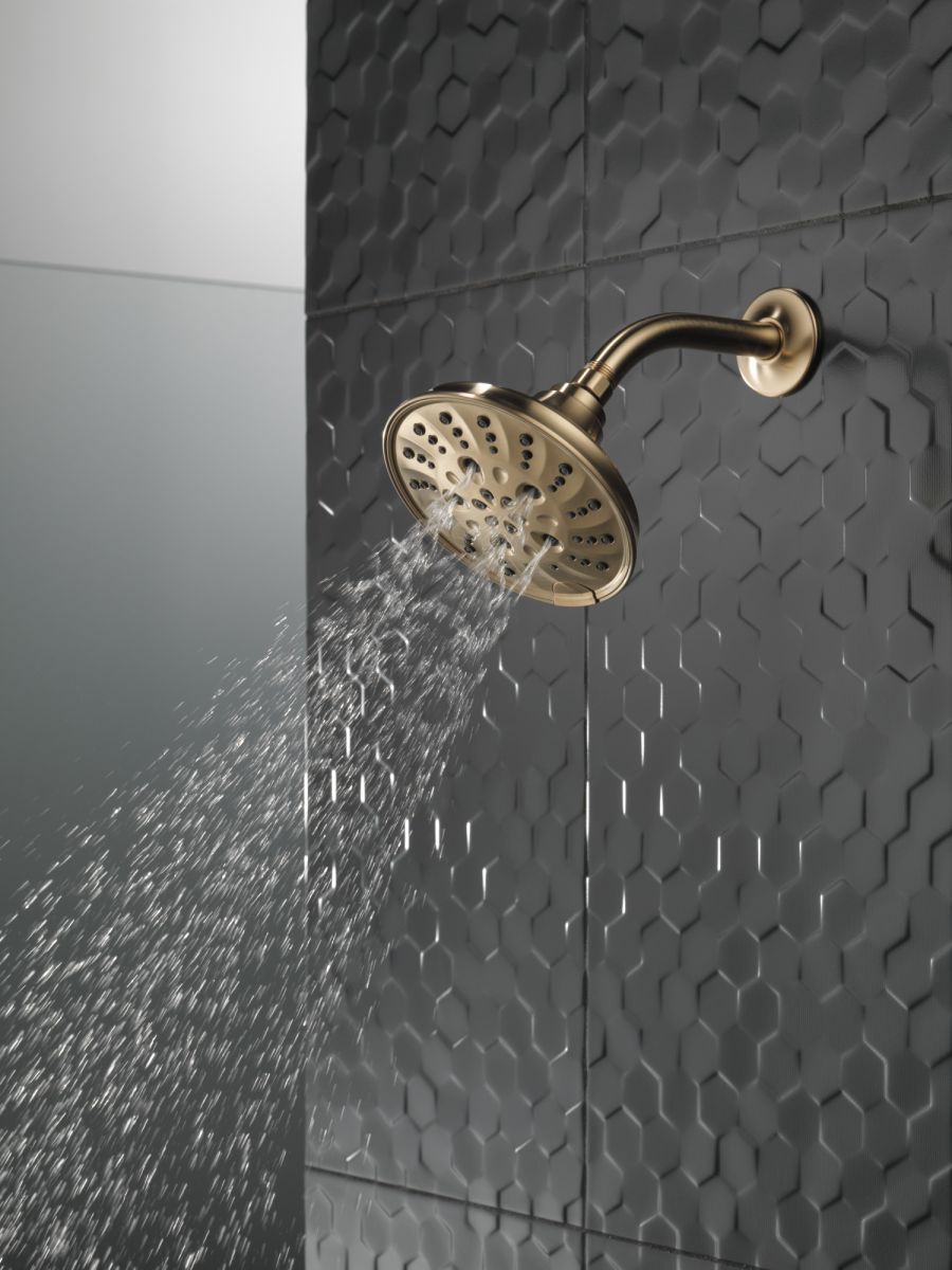 DELTA Universal Showering Components H2OKINETIC 5-Setting Traditional Raincan Shower Head — Lumicoat® Champagne Bronze