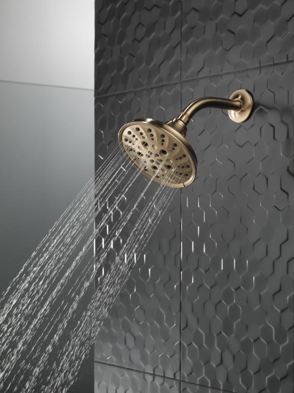 DELTA Universal Showering Components H2OKINETIC 5-Setting Traditional Raincan Shower Head — Lumicoat® Champagne Bronze