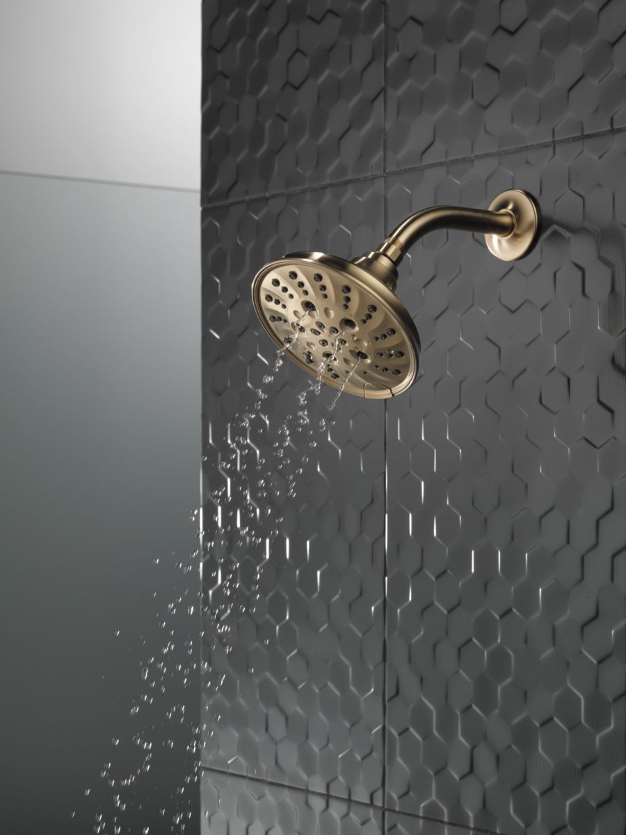 DELTA Universal Showering Components H2OKINETIC 5-Setting Traditional Raincan Shower Head — Lumicoat® Champagne Bronze
