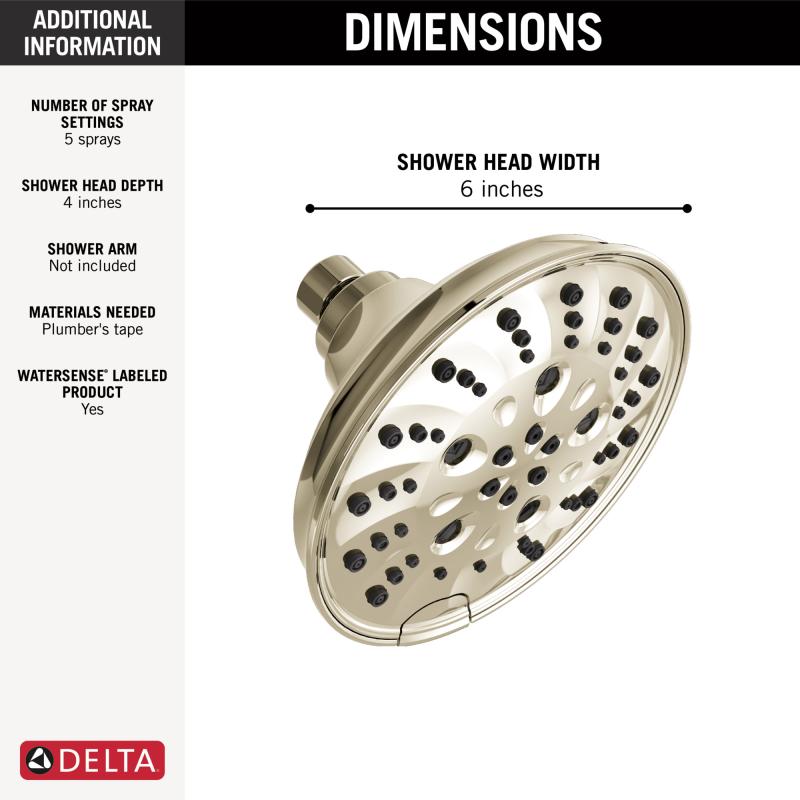 DELTA Universal Showering Components H2OKINETIC 5-Setting Traditional Raincan Shower Head — Lumicoat® Polished Nickel