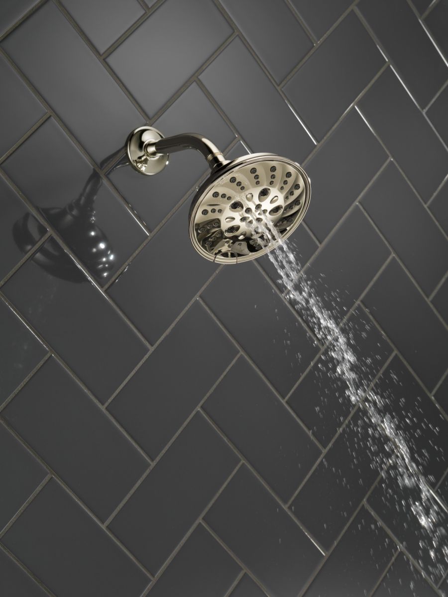 DELTA Universal Showering Components H2OKINETIC 5-Setting Traditional Raincan Shower Head — Lumicoat® Polished Nickel