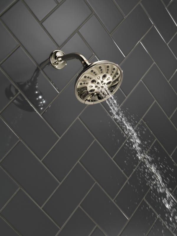 DELTA Universal Showering Components H2OKINETIC 5-Setting Traditional Raincan Shower Head — Lumicoat® Polished Nickel