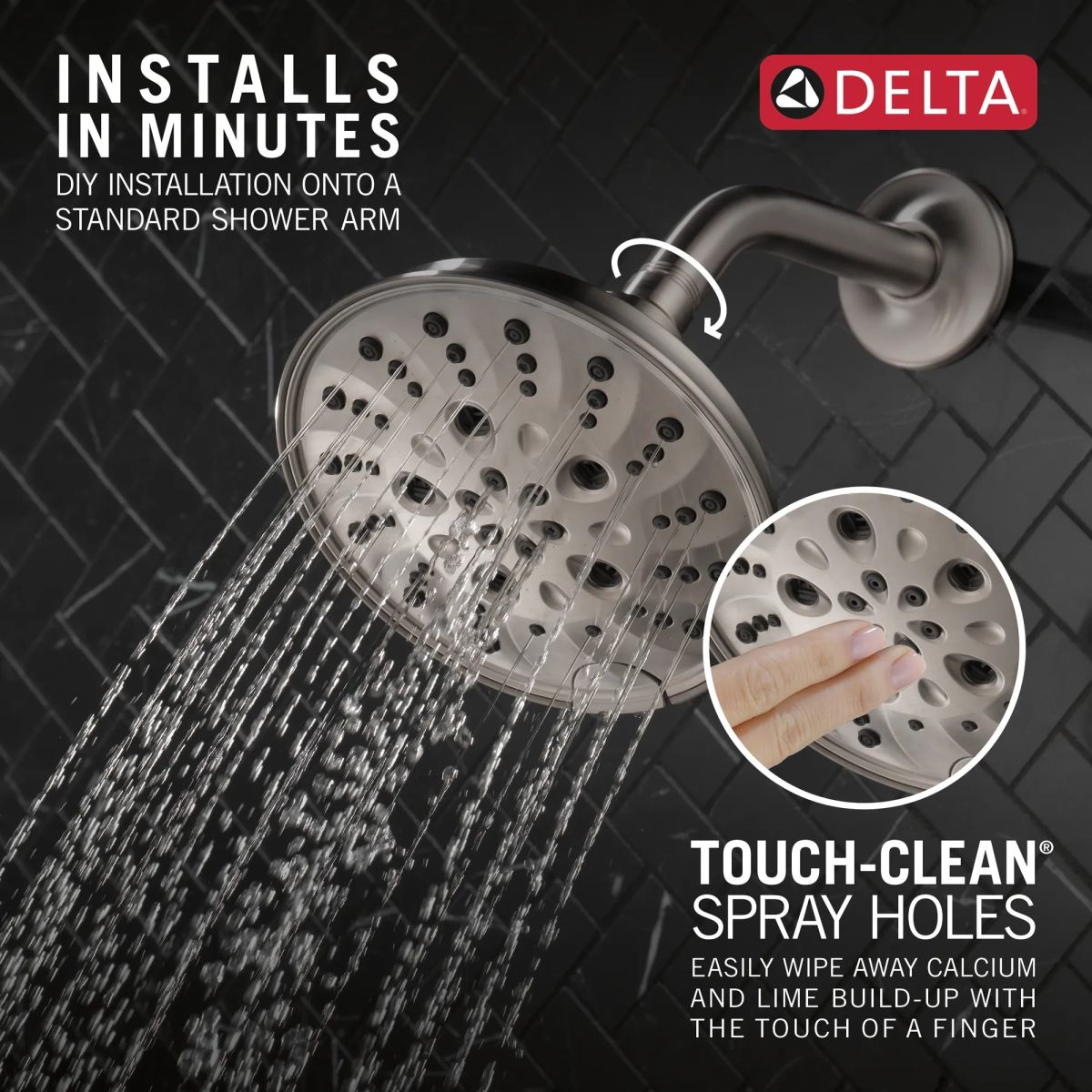 DELTA Universal Showering Components H2OKINETIC 5-Setting Traditional Raincan Shower Head — Lumicoat® Stainless