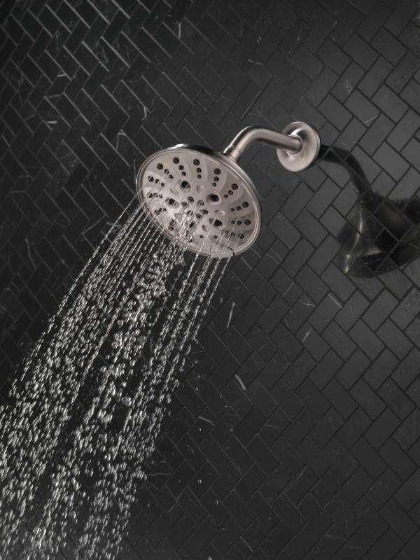 DELTA Universal Showering Components H2OKINETIC 5-Setting Traditional Raincan Shower Head — Lumicoat® Stainless