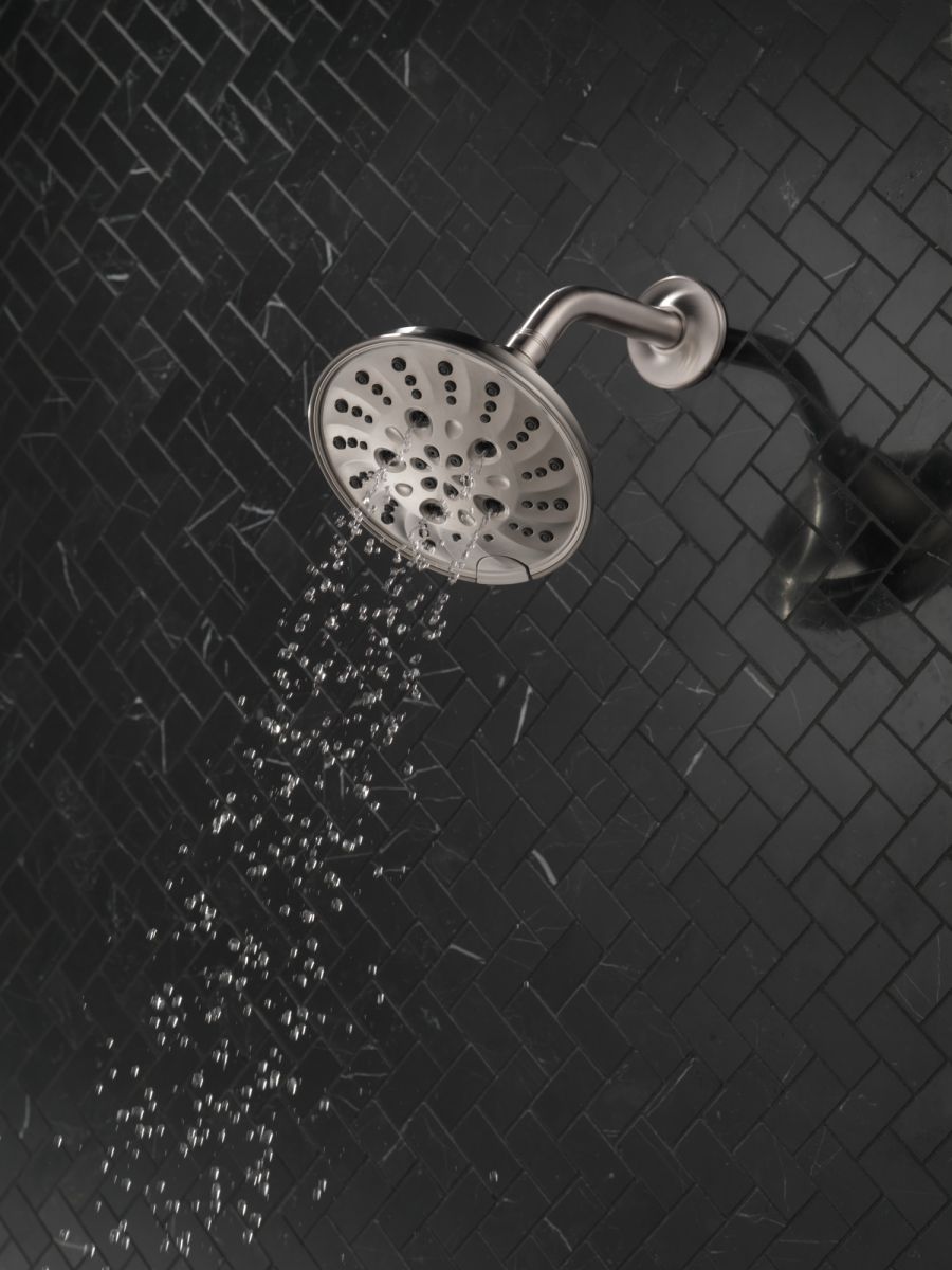 DELTA Universal Showering Components H2OKINETIC 5-Setting Traditional Raincan Shower Head — Lumicoat® Stainless