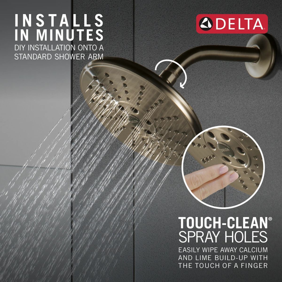 DELTA Universal Showering Components H2OKINETIC 3-Setting Raincan Shower Head — Lumicoat® Champagne Bronze