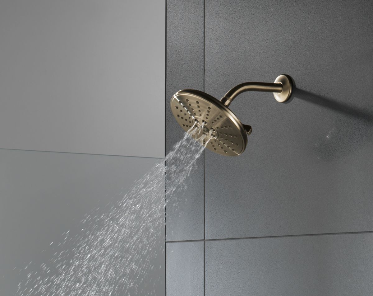 DELTA Universal Showering Components H2OKINETIC 3-Setting Raincan Shower Head — Lumicoat® Champagne Bronze