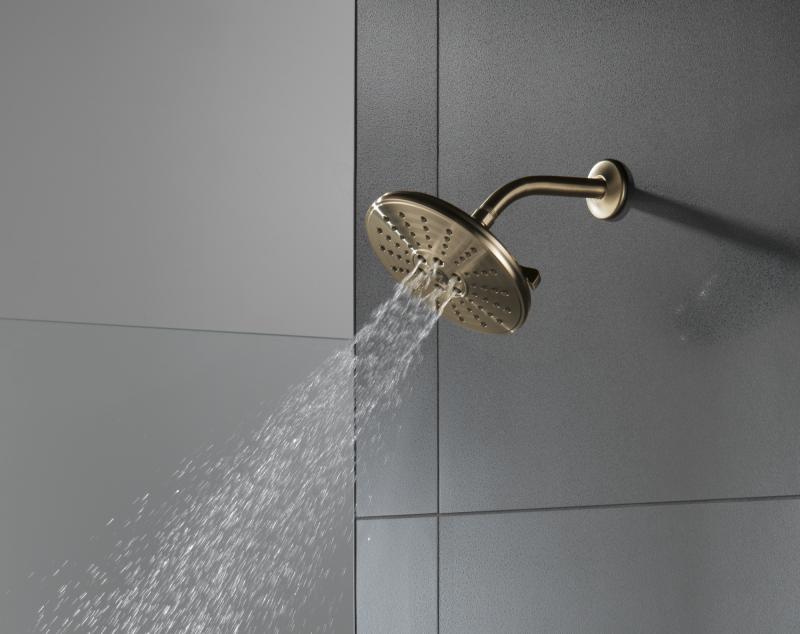 DELTA Universal Showering Components H2OKINETIC 3-Setting Raincan Shower Head — Lumicoat® Champagne Bronze
