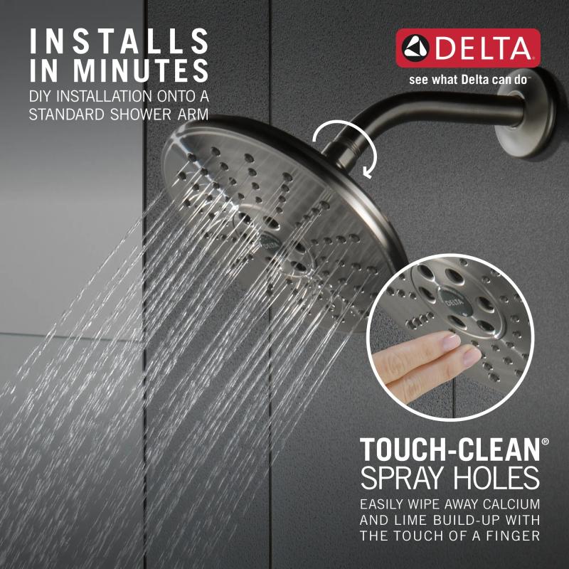 DELTA Universal Showering Components H2OKINETIC 3-Setting Raincan Shower Head — Lumicoat® Stainless