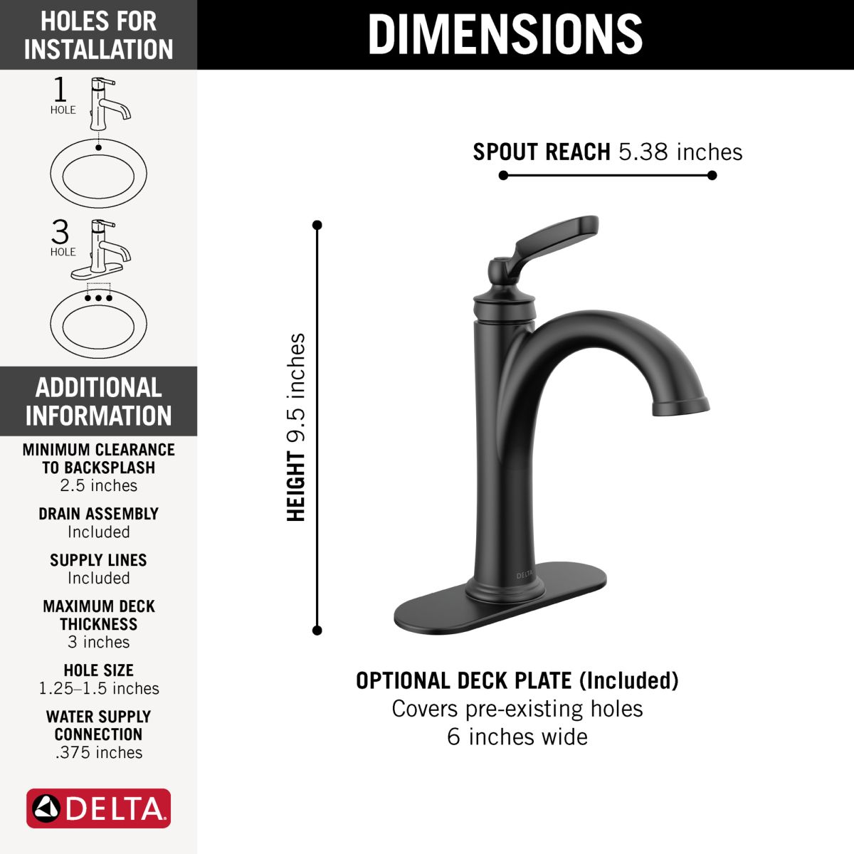 DELTA Woodhurst Single Handle Bathroom Faucet — Matte Black