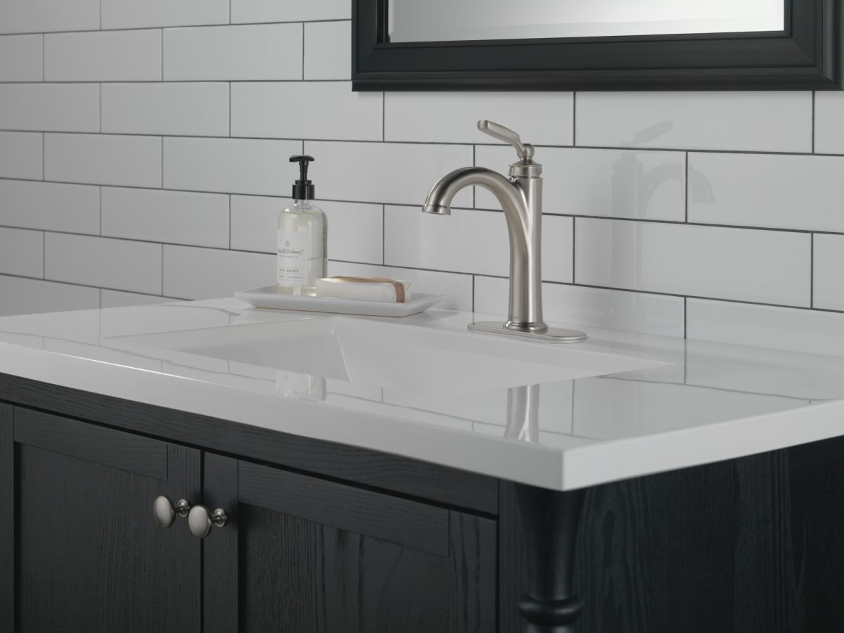 DELTA Woodhurst Single Handle Bathroom Faucet — Stainless