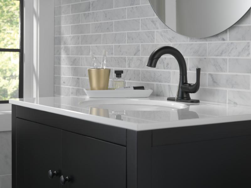 DELTA Kayra Single Handle Pull-Down Bathroom Faucet — Matte Black
