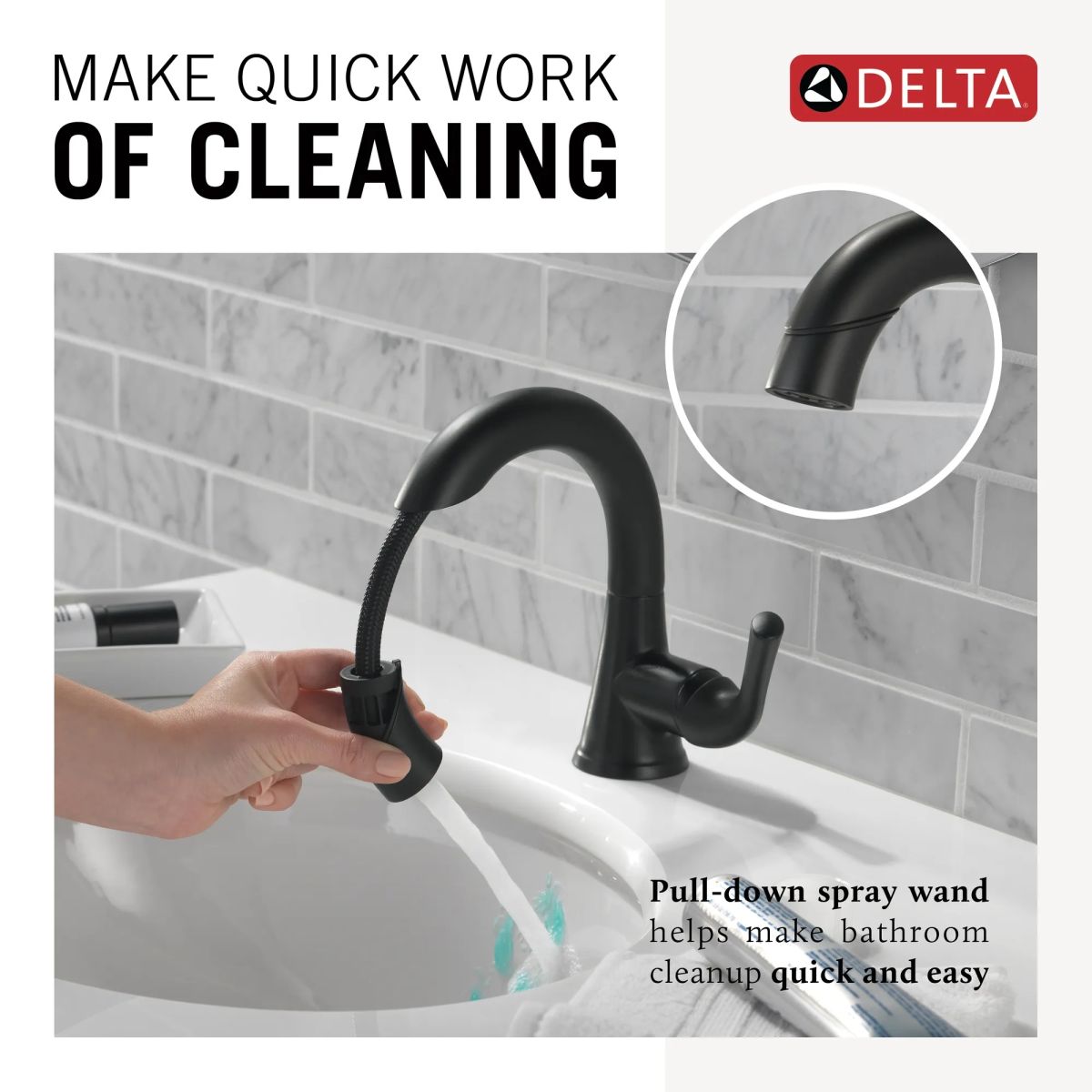 DELTA Kayra Single Handle Pull-Down Bathroom Faucet — Matte Black