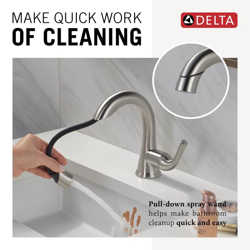 DELTA Kayra Single Handle Pull-Down Bathroom Faucet — Stainless