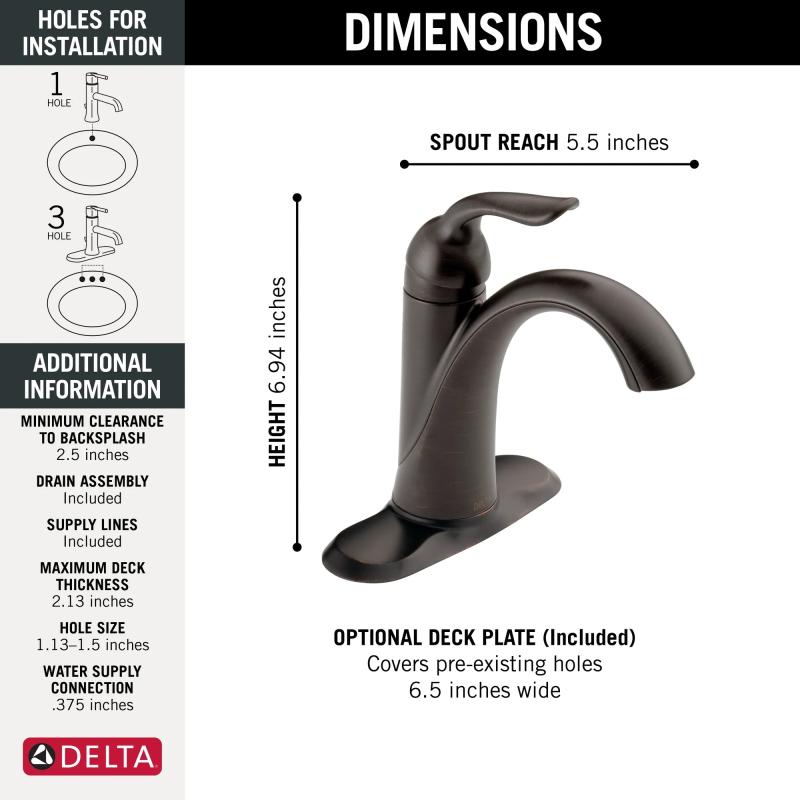 DELTA Lahara Single Handle Bathroom Faucet — Venetian Bronze