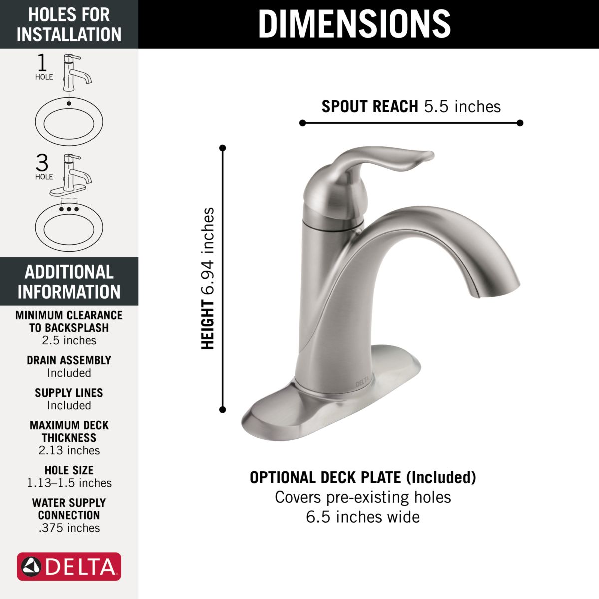 DELTA Lahara Single Handle Bathroom Faucet — Stainless