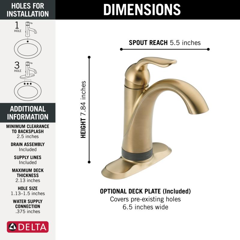 DELTA Lahara Touch2O Bathroom Faucet with Touchless Technology — Champagne Bronze