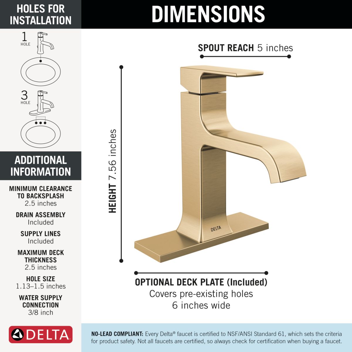 DELTA Velum Single Handle Bathroom Faucet — Champagne Bronze