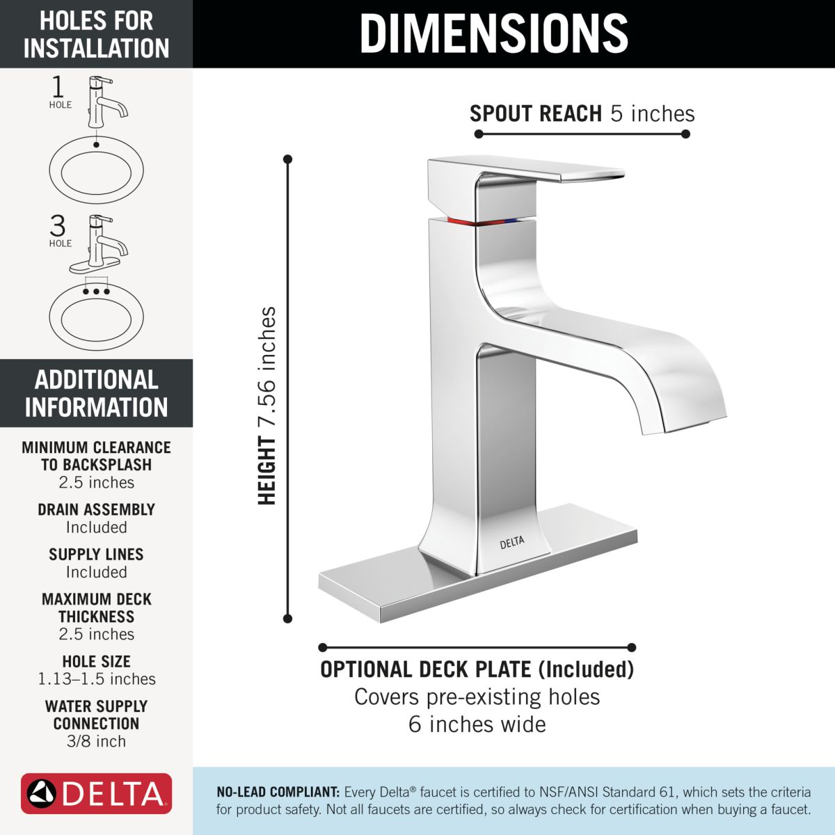 DELTA Velum Single Handle Bathroom Faucet — Chrome