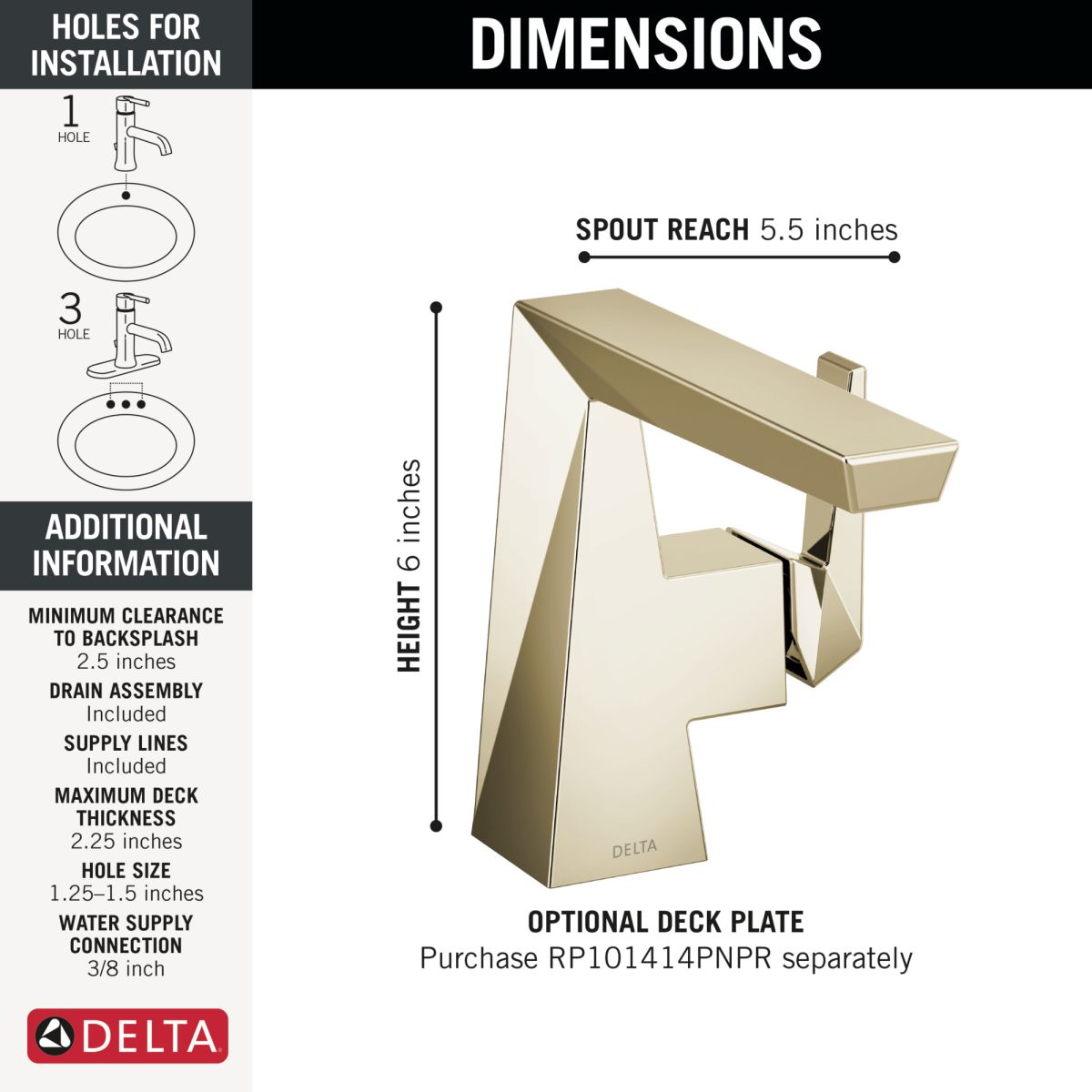 DELTA Trillian Single Handle Bathroom Faucet — Lumicoat® Polished Nickel