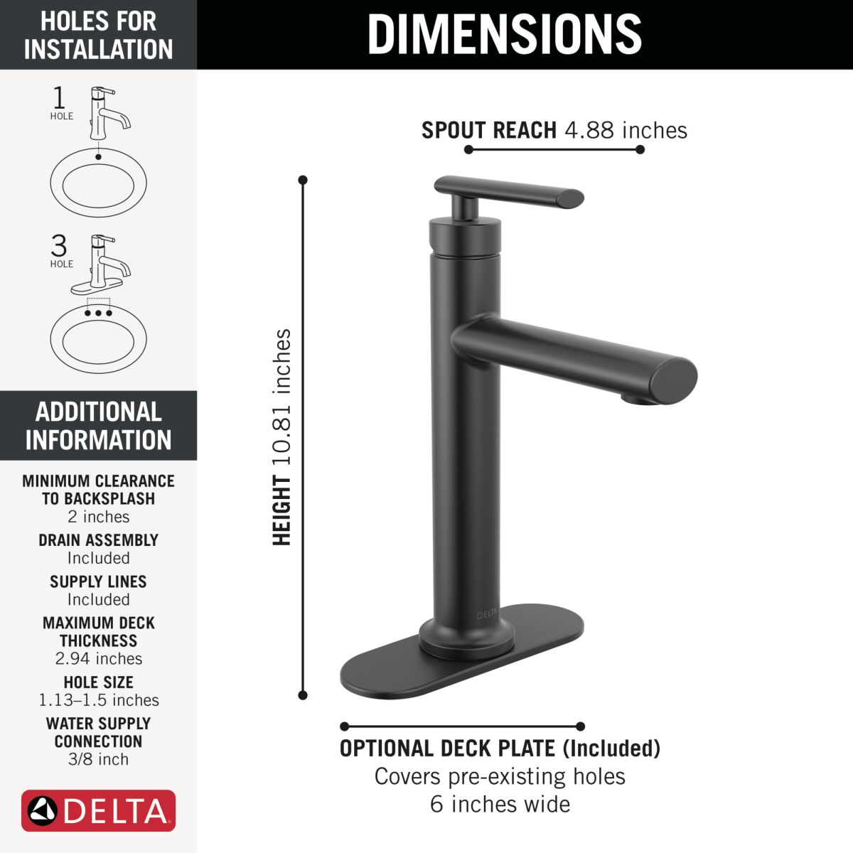 DELTA Altado Single Handle Bathroom Faucet — Matte Black