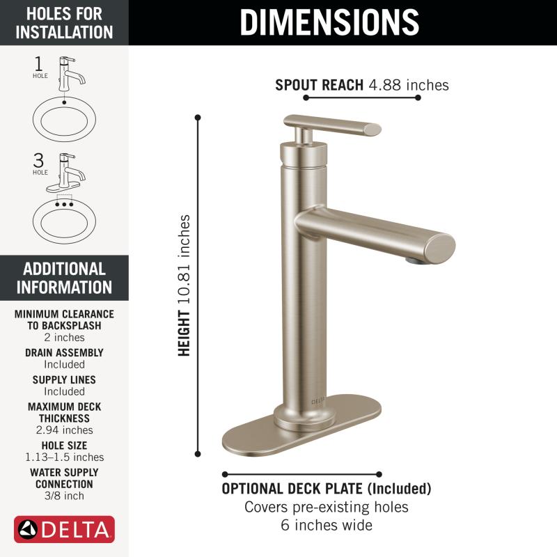 DELTA Altado Single Handle Bathroom Faucet — Stainless