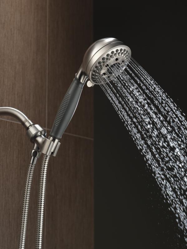 DELTA Universal Showering Components H2OKINETIC 5-Setting Shower Mount Hand Shower — Stainless