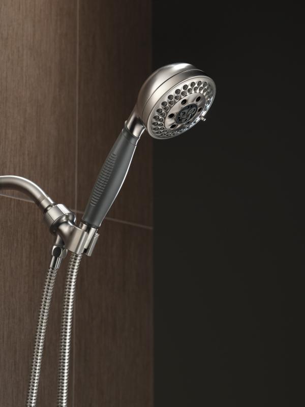 DELTA Universal Showering Components H2OKINETIC 5-Setting Shower Mount Hand Shower — Stainless