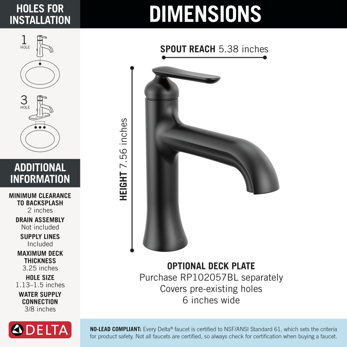 DELTA Bonacci Single Handle Bathroom Faucet — Matte Black