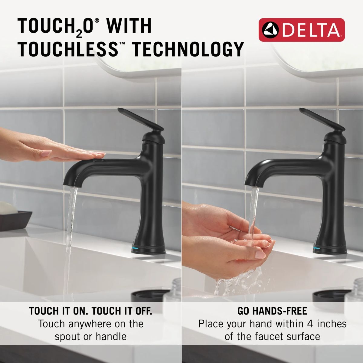 DELTA Bonacci Single Handle Bathroom Faucet with Touch20 with Touchless Technology — Matte Black