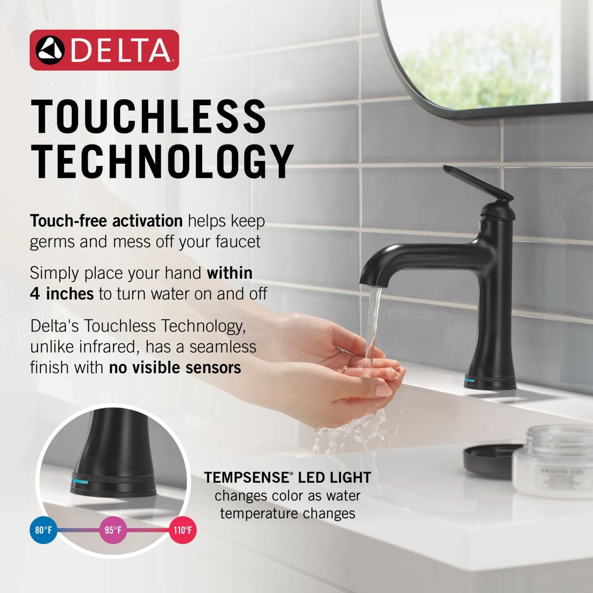 DELTA Bonacci Single Handle Bathroom Faucet with Touch20 with Touchless Technology — Matte Black