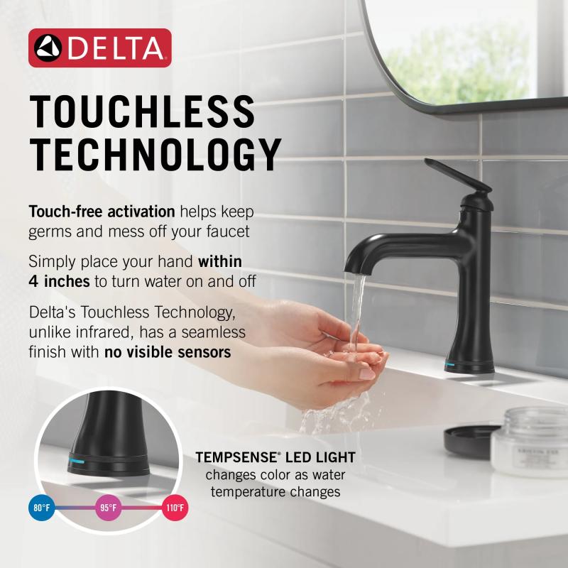 DELTA Bonacci Single Handle Bathroom Faucet with Touch20 with Touchless Technology — Matte Black