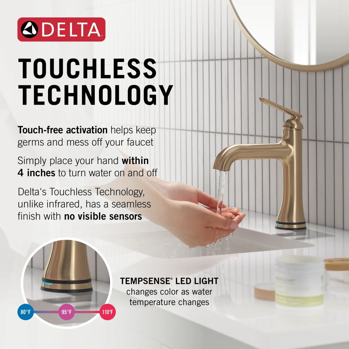 DELTA Bonacci Single Handle Bathroom Faucet with Touch20 with Touchless Technology — Lumicoat® Champagne Bronze