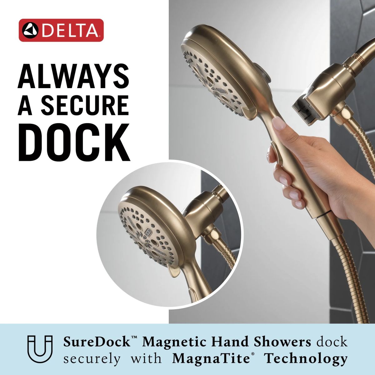 DELTA Universal Showering Components 7-Setting SureDock Magnetic Hand Shower — Champagne Bronze