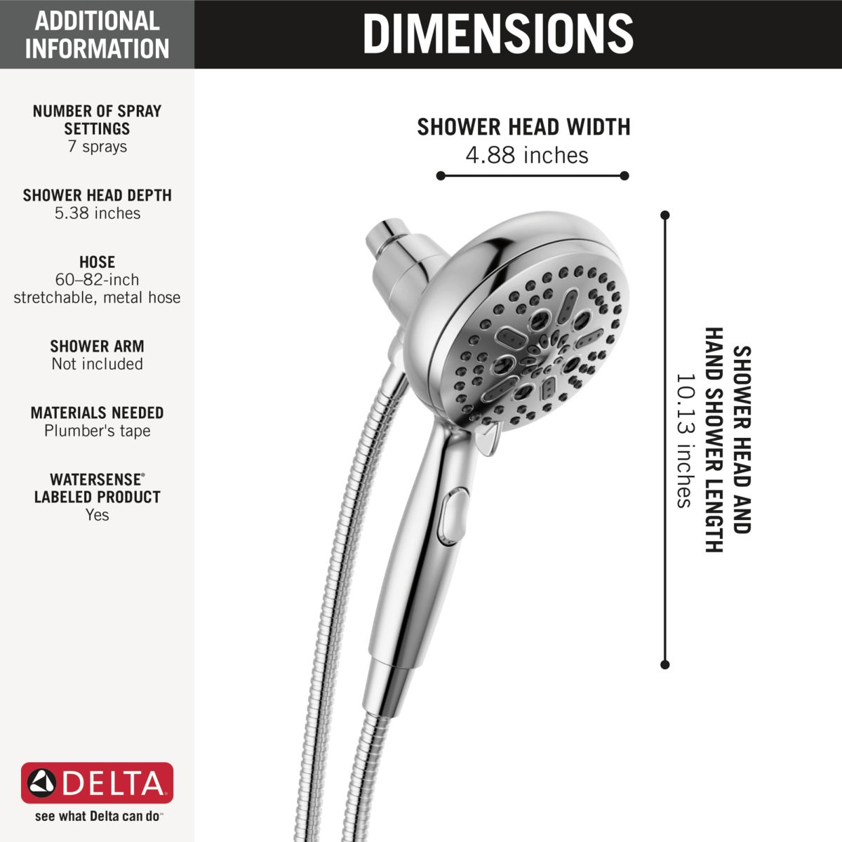 DELTA Universal Showering Components 7-Setting SureDock Magnetic Hand Shower — Chrome