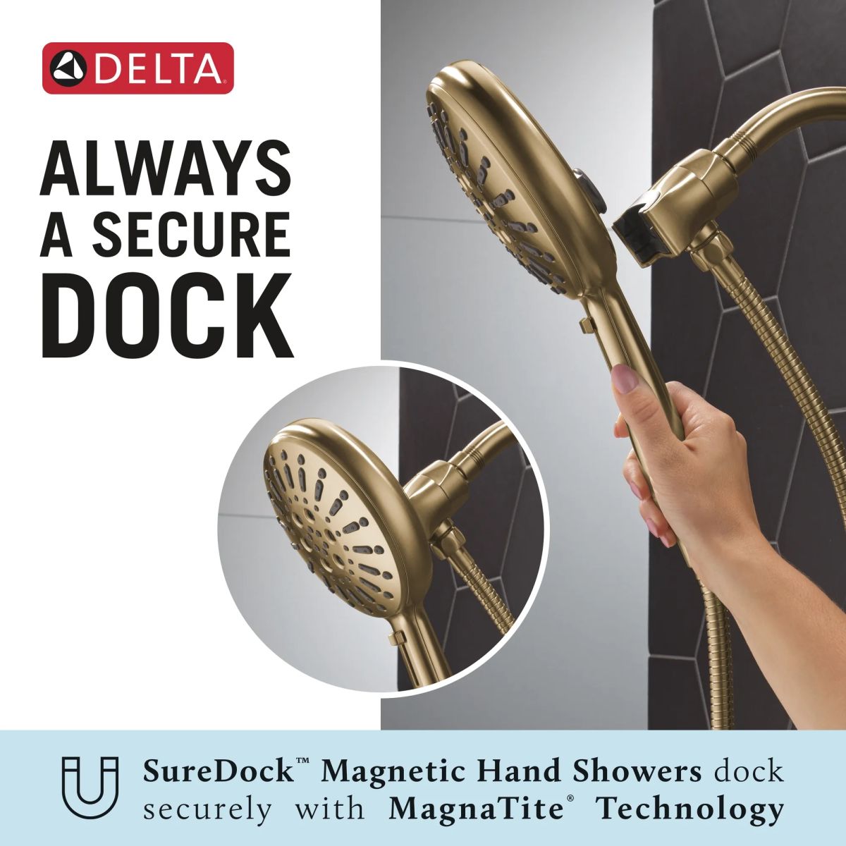 DELTA Universal Showering Components 7-Setting SureDock Magnetic Hand Shower — Lumicoat® Champagne Bronze