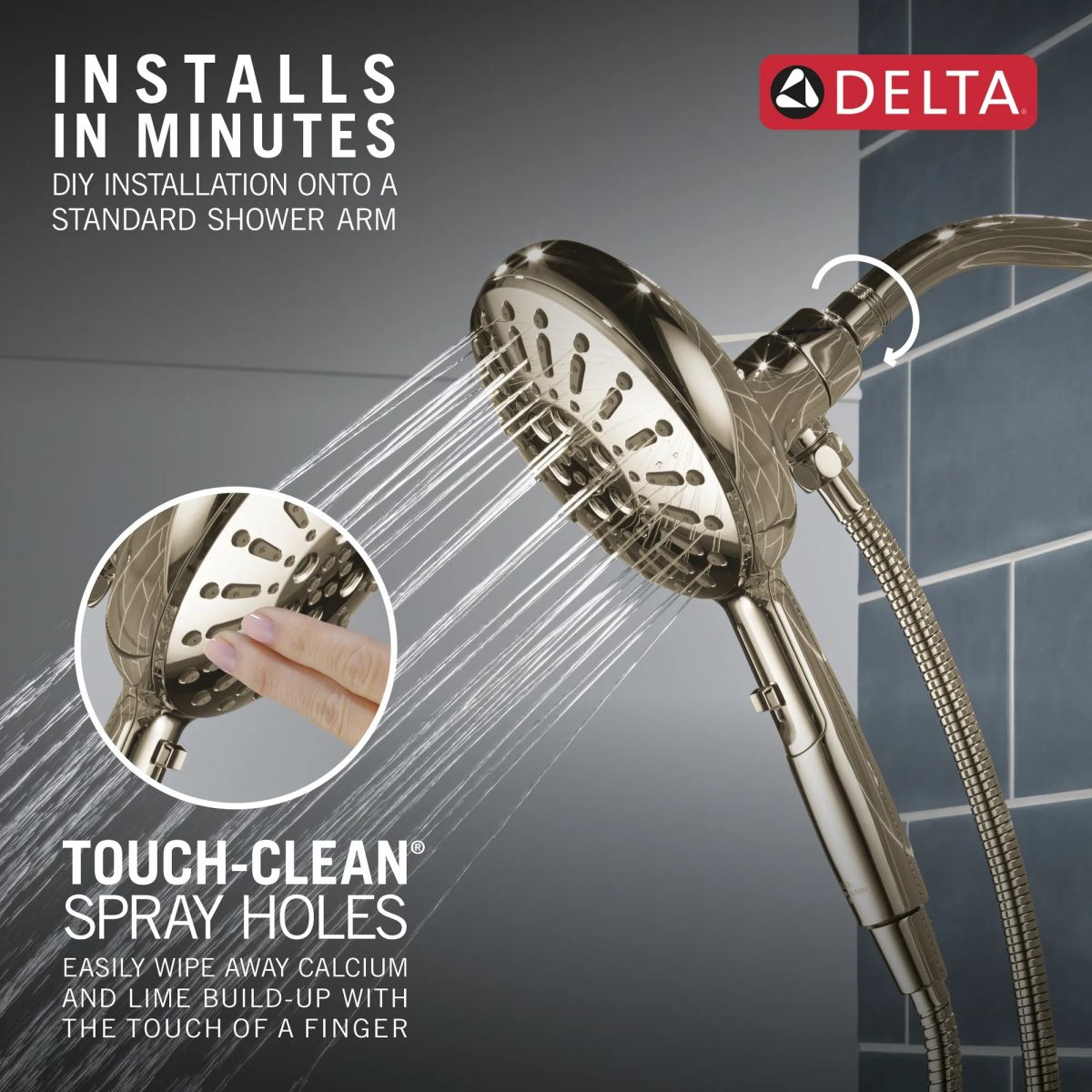 DELTA Universal Showering Components 7-Setting SureDock Magnetic Hand Shower — Lumicoat® Polished Nickel