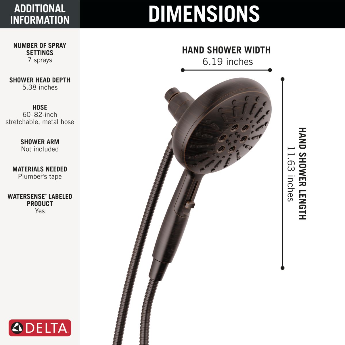 DELTA Universal Showering Components 7-Setting SureDock Magnetic Hand Shower — Venetian Bronze