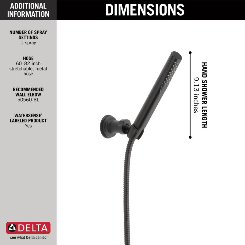 DELTA Grail Premium Single-Setting Adjustable Wall Mount Hand Shower — Matte Black