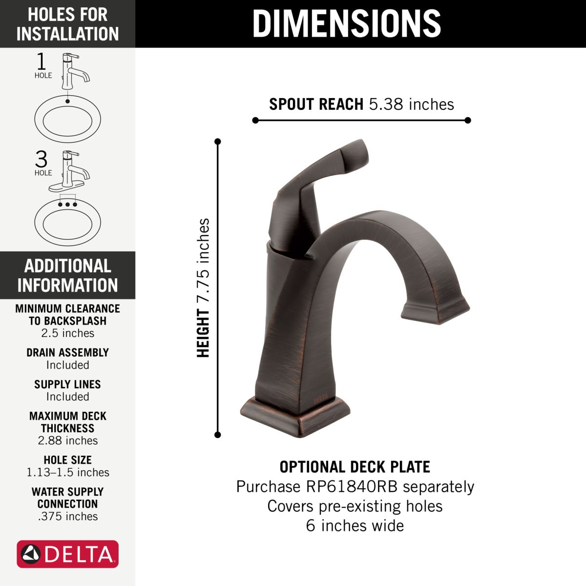 DELTA Dryden Single Handle Bathroom Faucet — Venetian Bronze