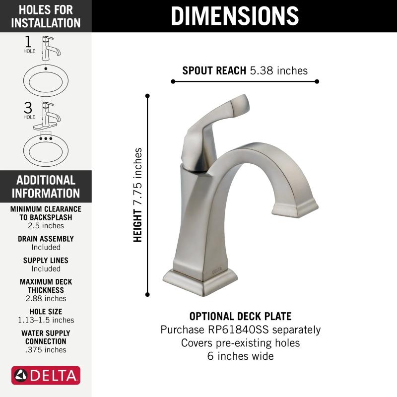 DELTA Dryden Single Handle Bathroom Faucet — Stainless