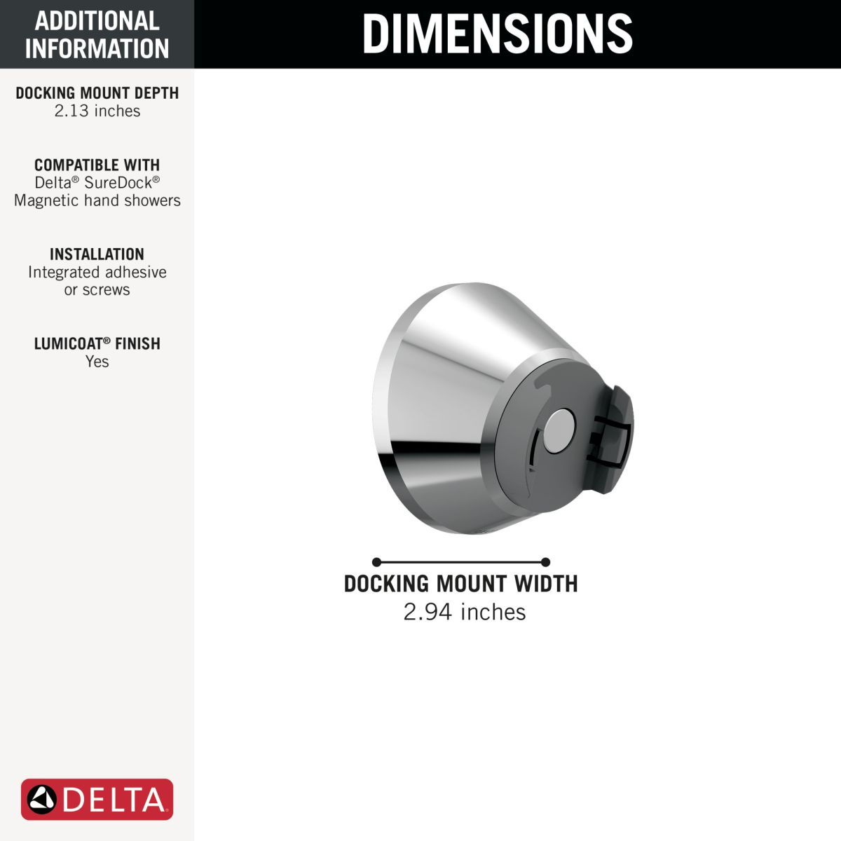 DELTA Universal Showering Components SureDock Magnetic Docking Mount — Lumicoat® Chrome