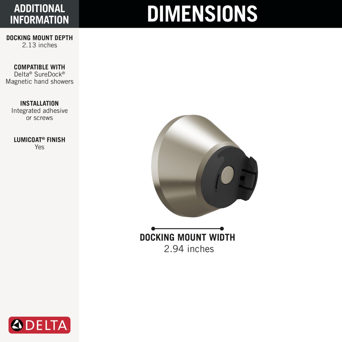 DELTA Universal Showering Components SureDock Magnetic Docking Mount — Lumicoat® Stainless