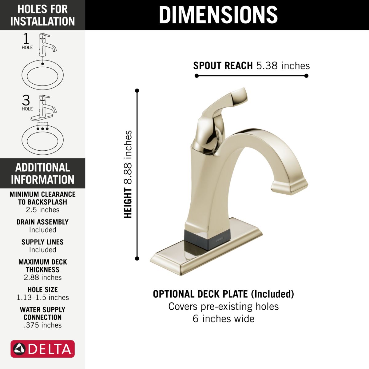 DELTA Dryden Touch2O Bathroom Faucet with Touchless Technology — Polished Nickel