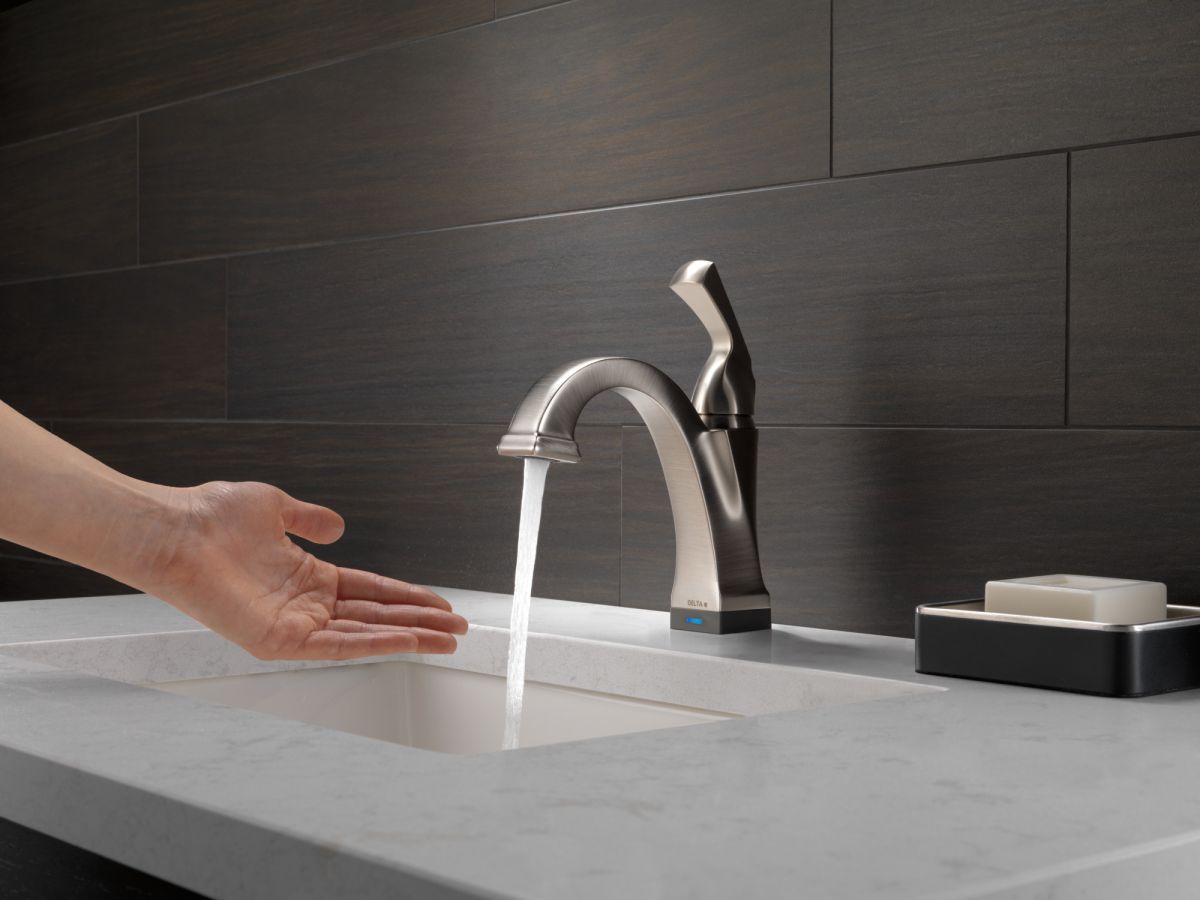 DELTA Dryden Touch2O Bathroom Faucet with Touchless Technology — Stainless